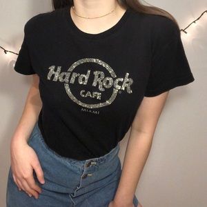 Hard Rock Cafe Miami Jeweled Tee Music Vintage Top